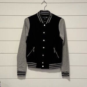 Forever 21 Black and Gray Letterman Style Sweatshirt Jacket - Size S